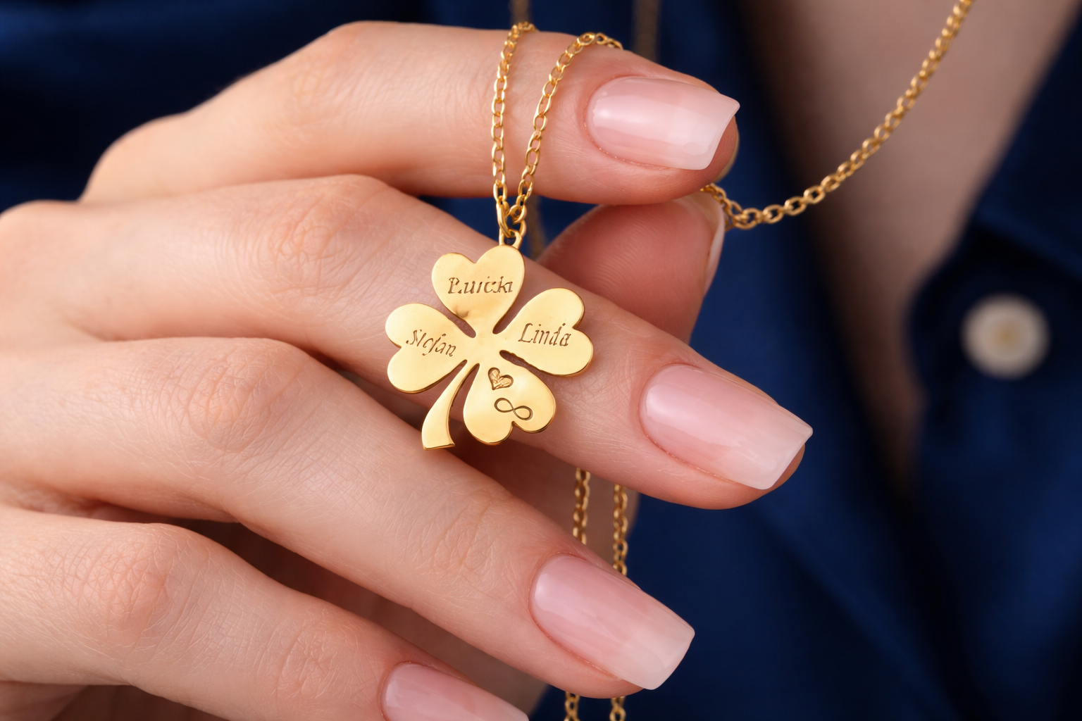 Personalized Four Leaf Clover Family Necklace