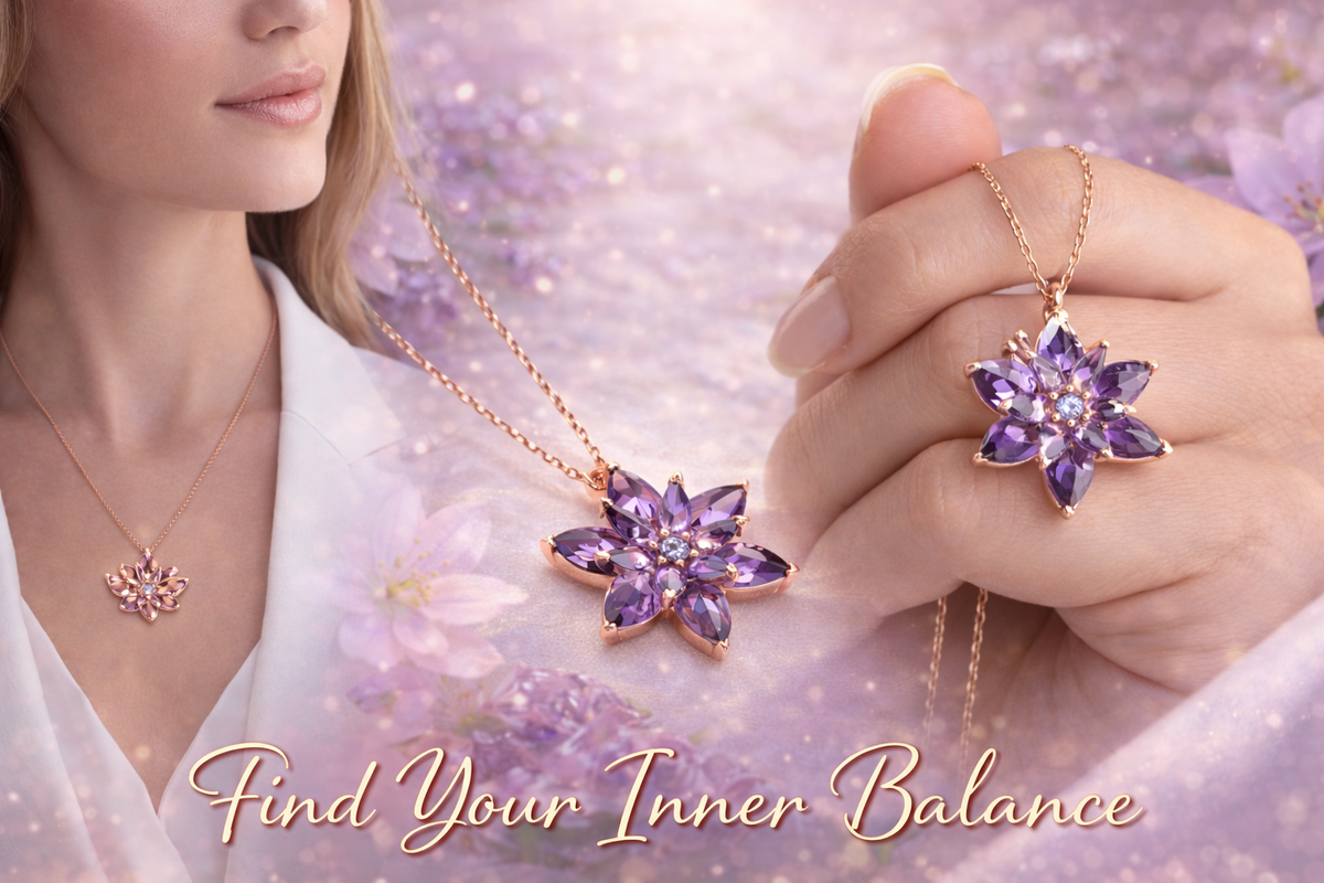 Purple Crystal Flower Pendant Necklace