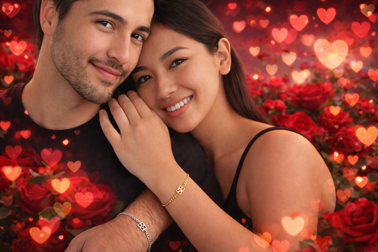 Couple's Matching Initial Plate Bracelet Set