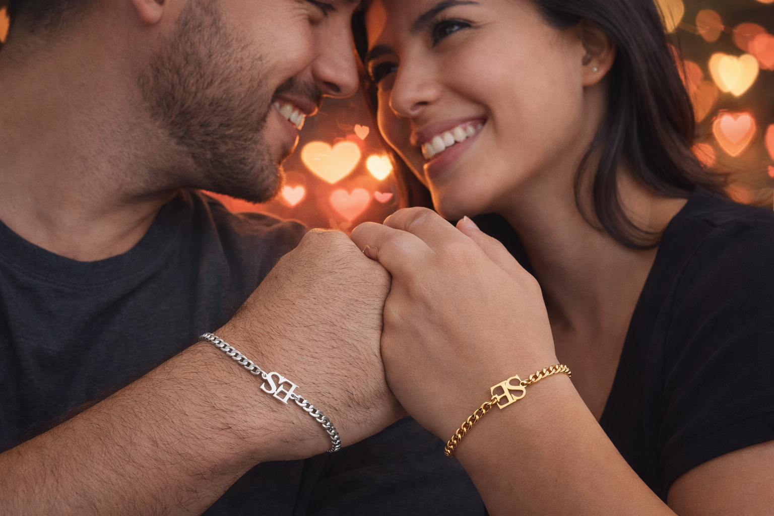 Couple's Matching Initial Plate Bracelet Set