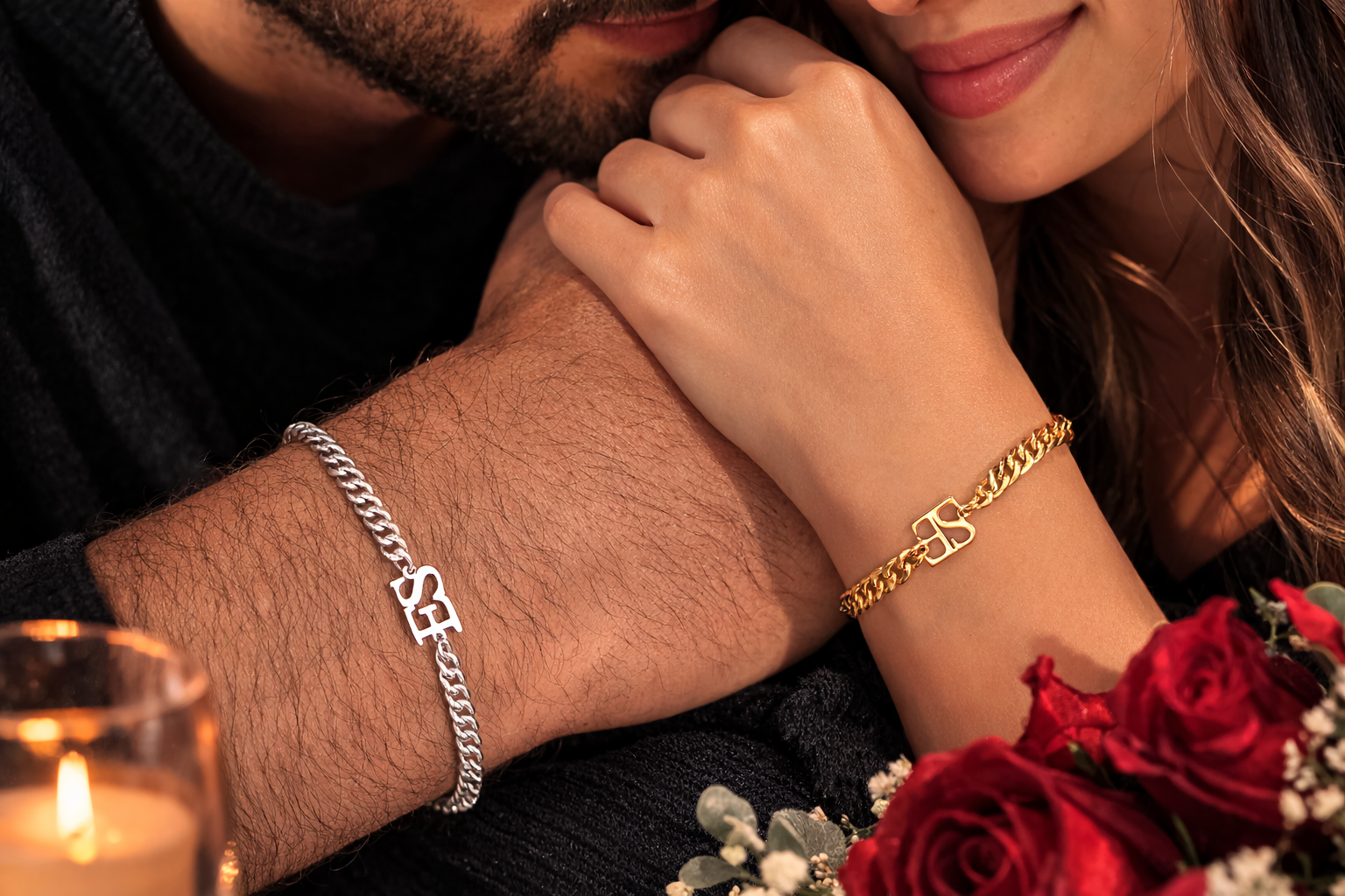 Couple's Matching Initial Plate Bracelet Set