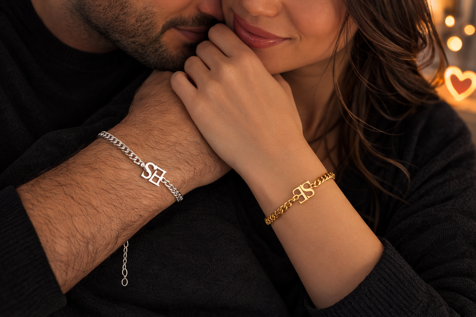 Couple's Matching Initial Plate Bracelet Set