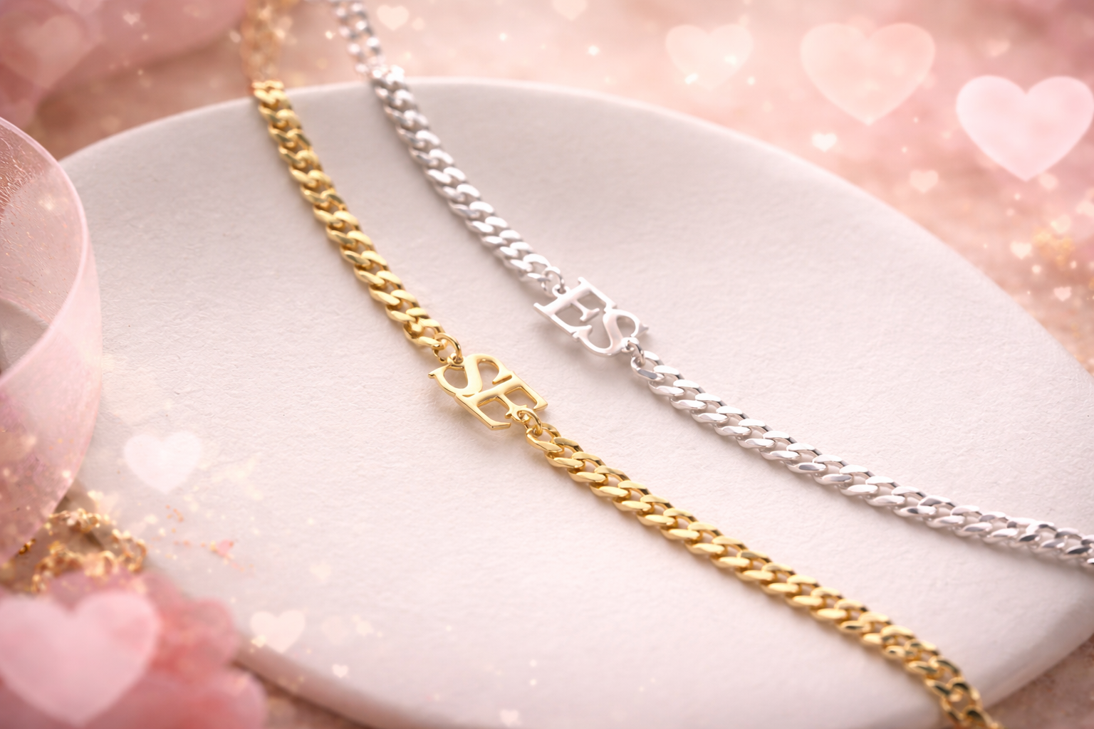 Couple's Matching Initial Plate Bracelet Set
