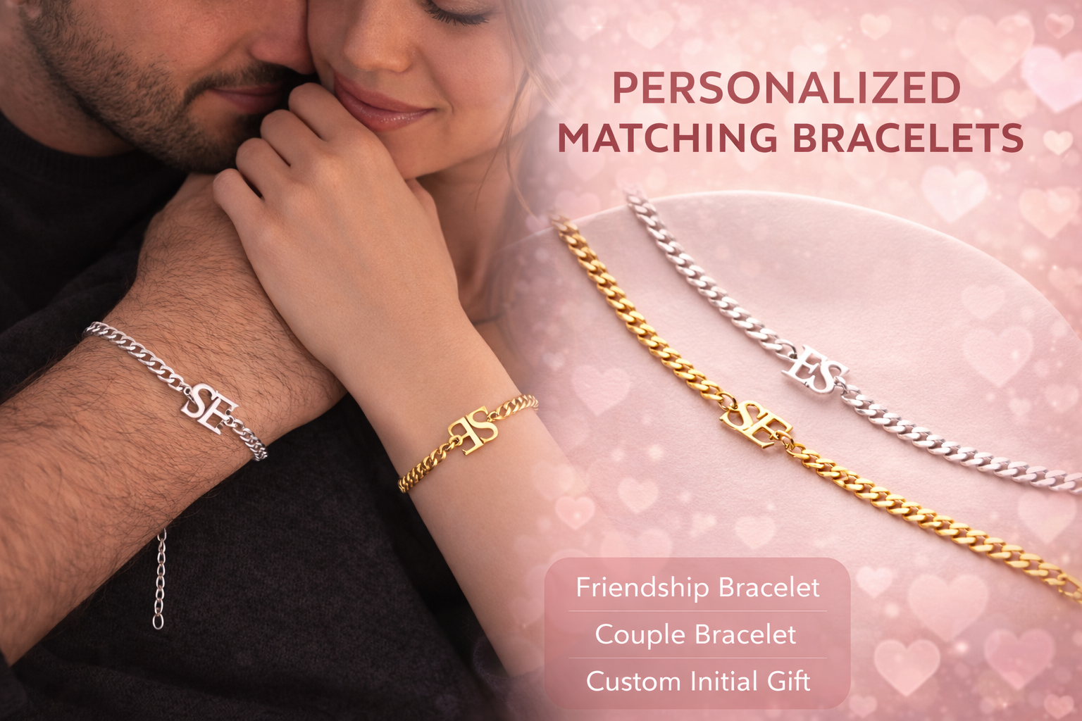 Couple's Matching Initial Plate Bracelet Set