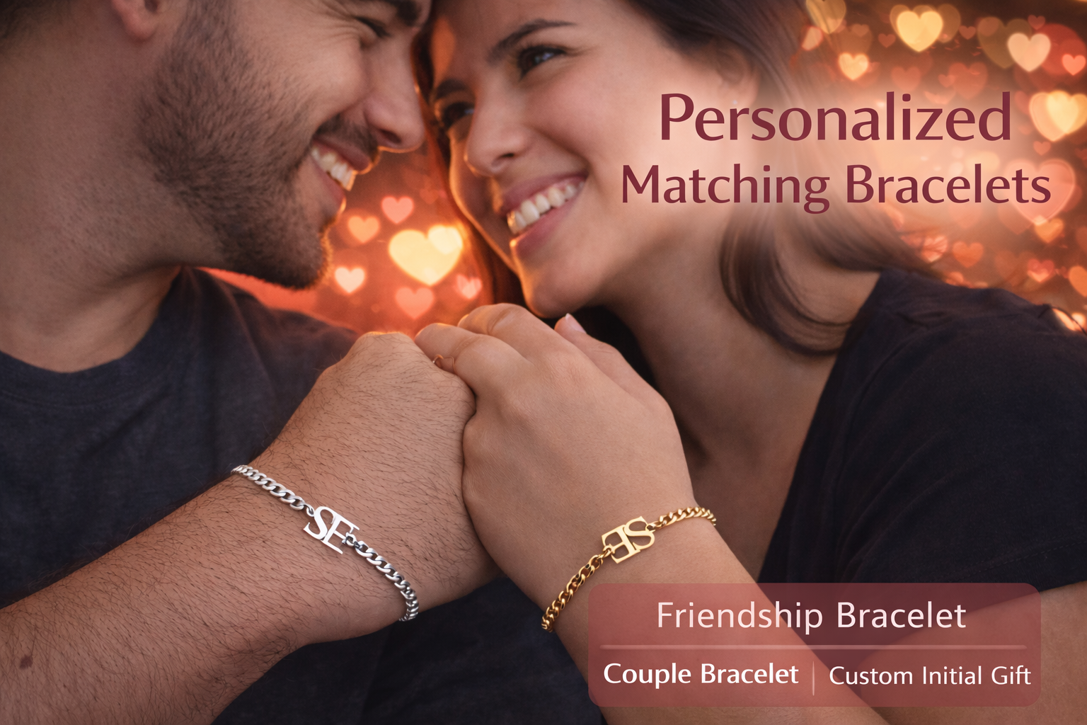 Couple's Matching Initial Plate Bracelet Set