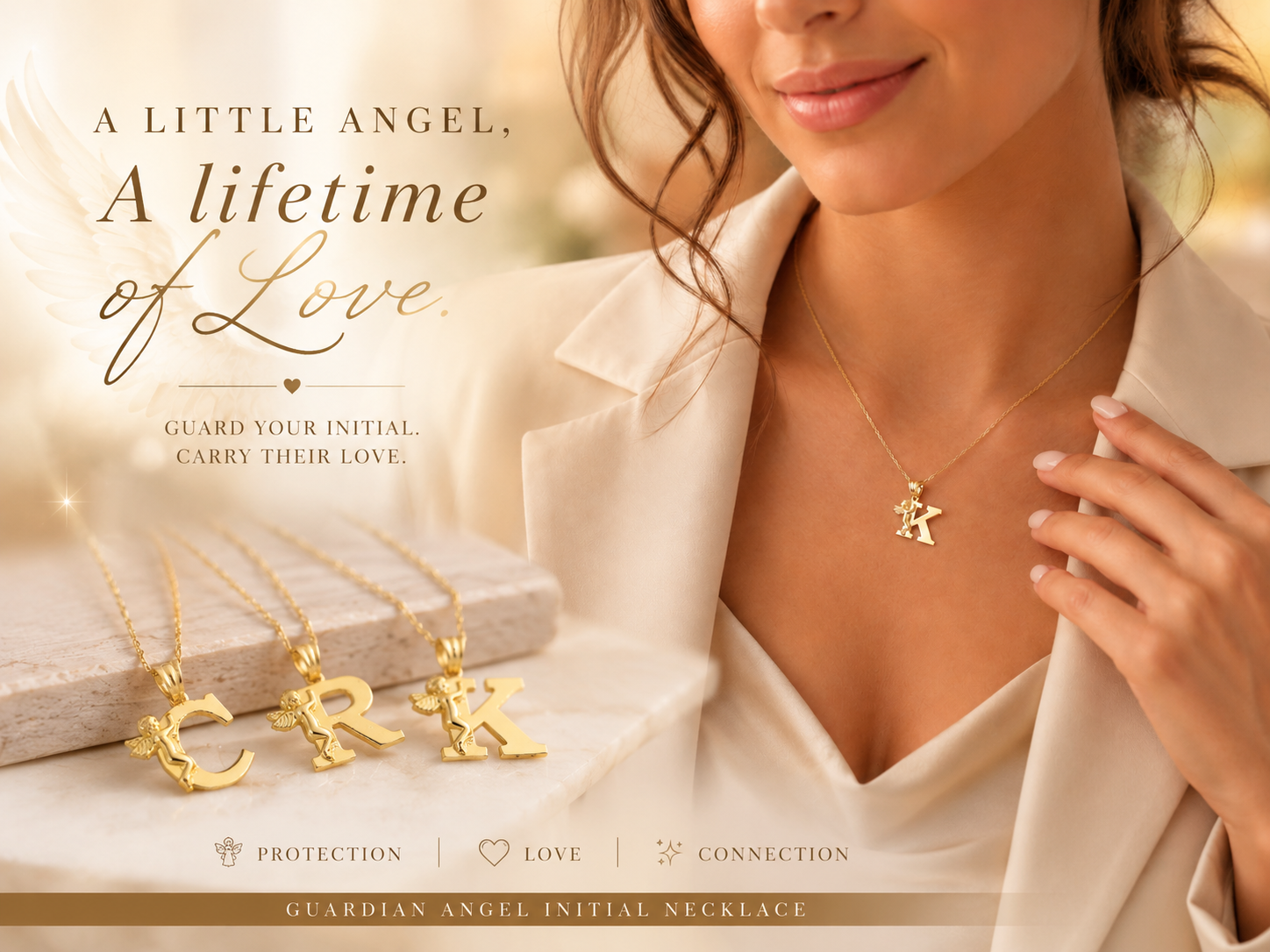 Custom Angel Initial Letter Necklace
