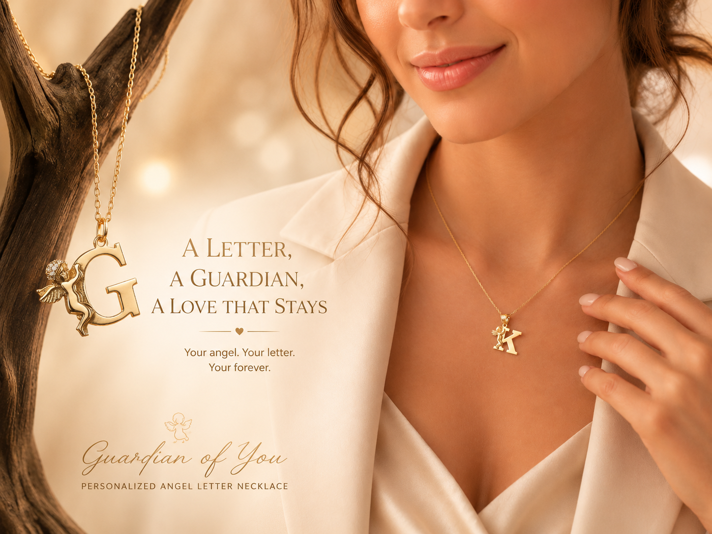 Custom Angel Initial Letter Necklace