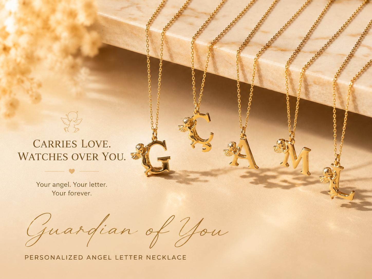 Custom Angel Initial Letter Necklace