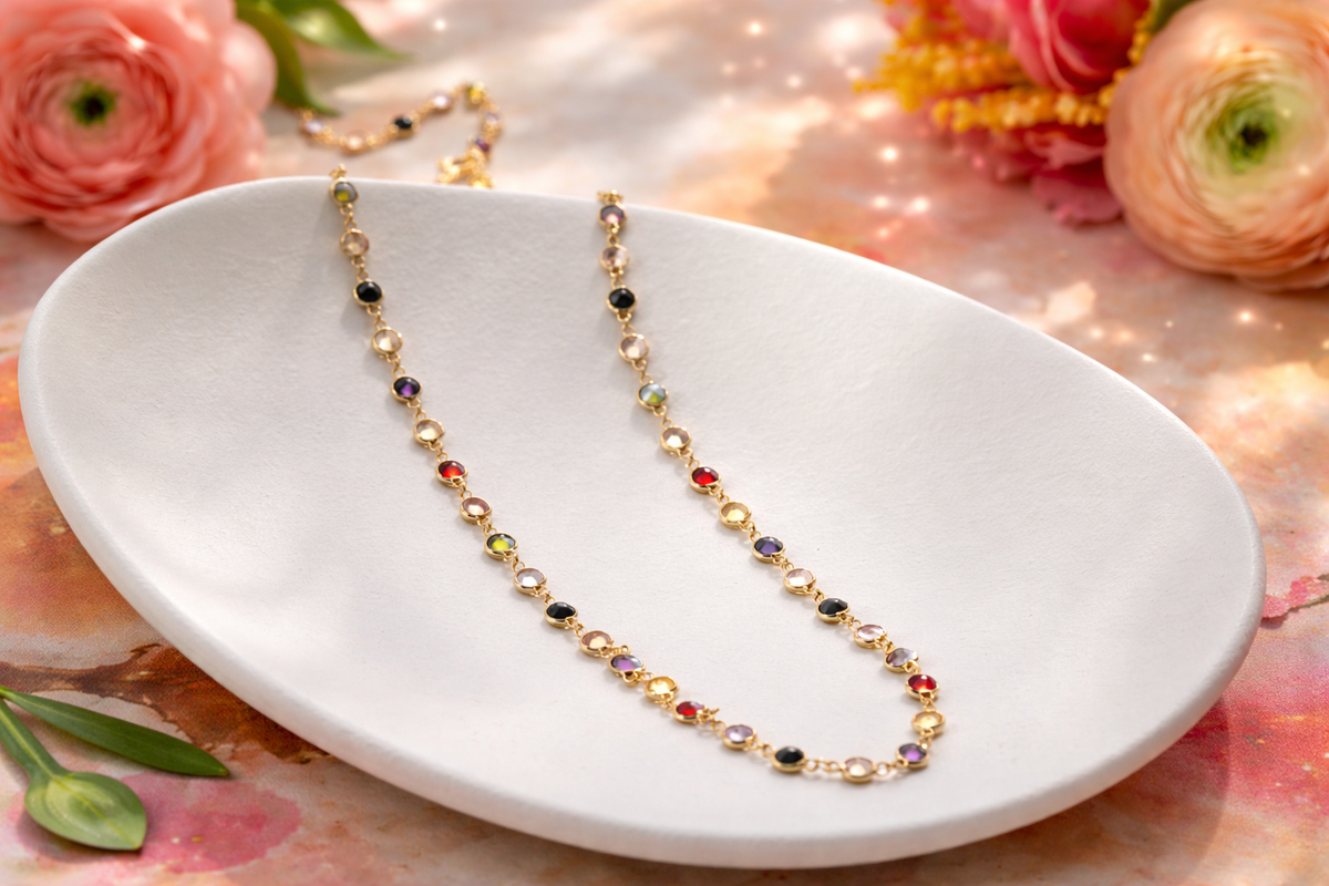 Multicolor Gemstone Station Necklace in Gold