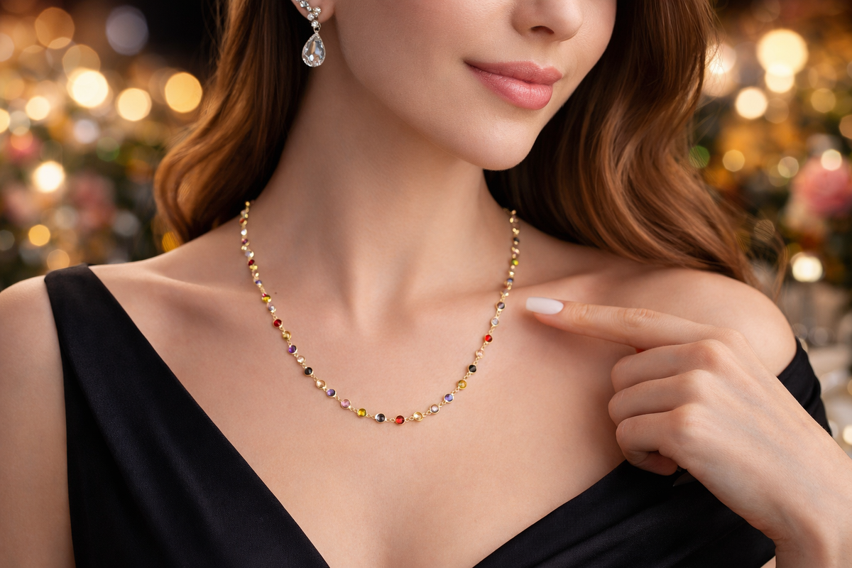 Multicolor Gemstone Station Necklace in Gold