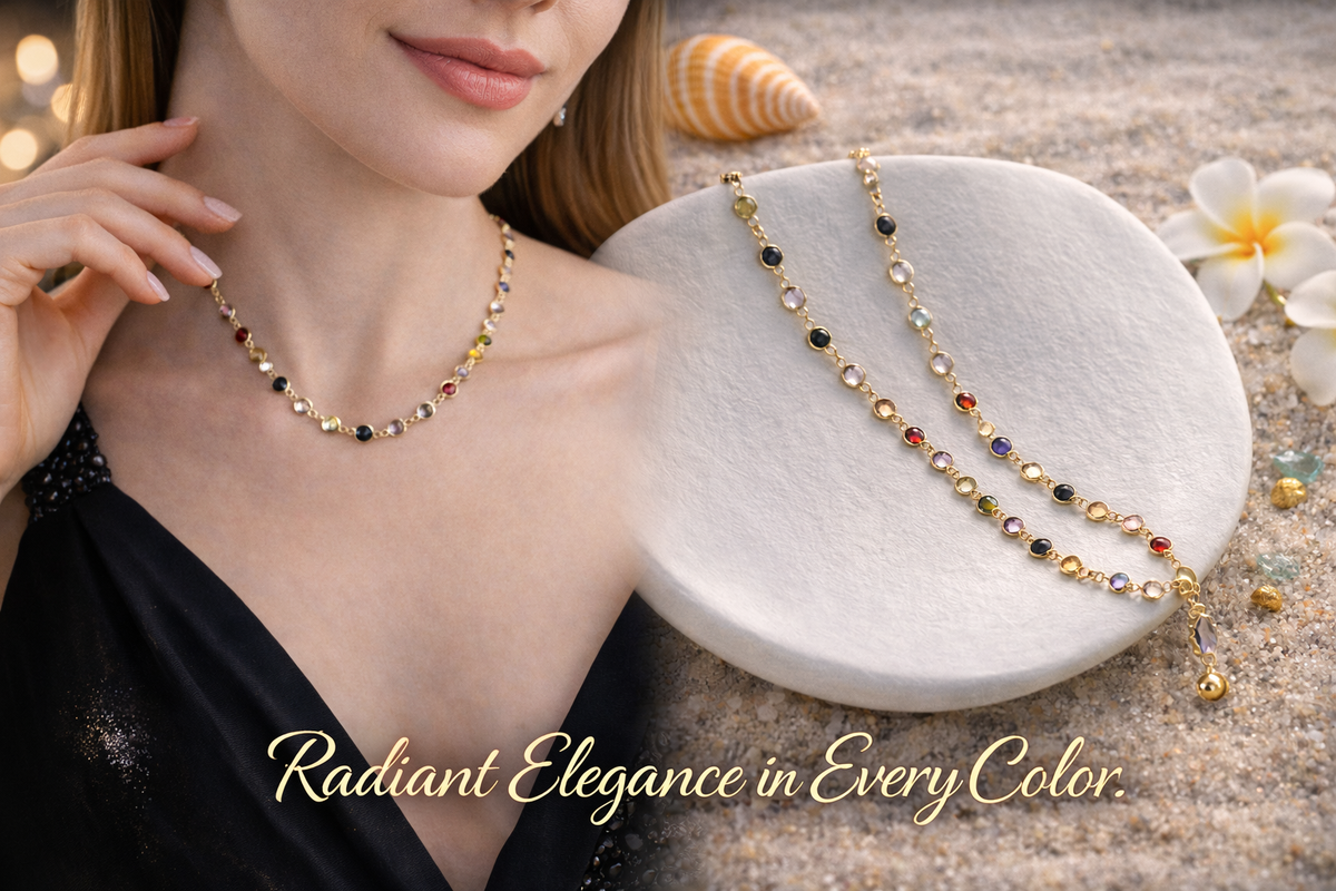 Multicolor Gemstone Station Necklace in Gold