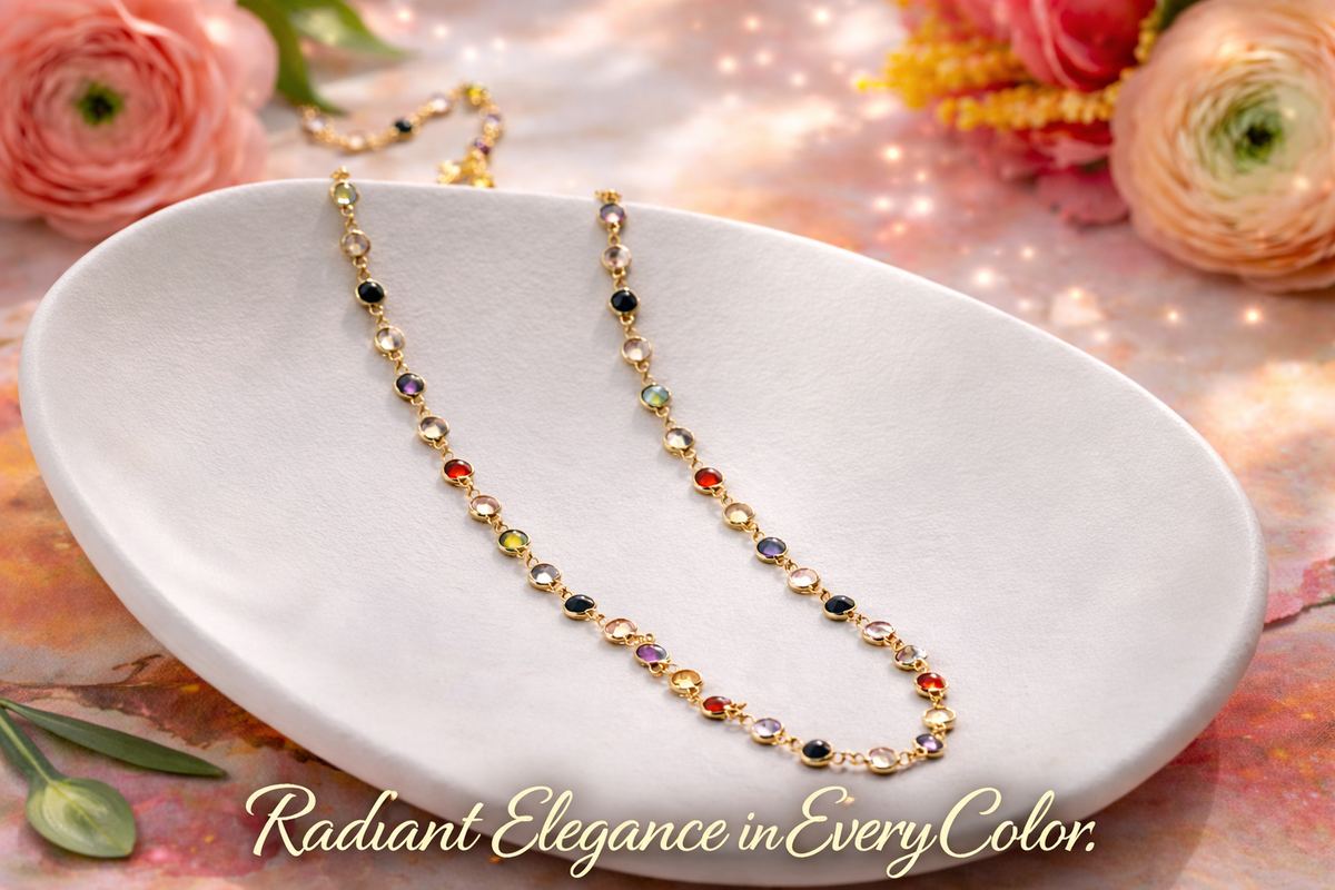 Multicolor Gemstone Station Necklace in Gold