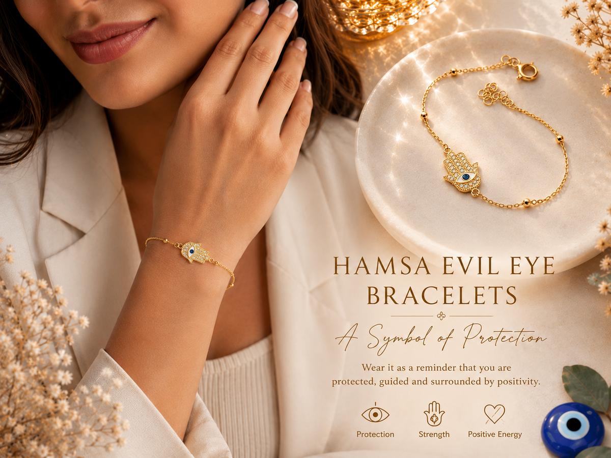 Hamsa Evil Eye Bracelet in Gold