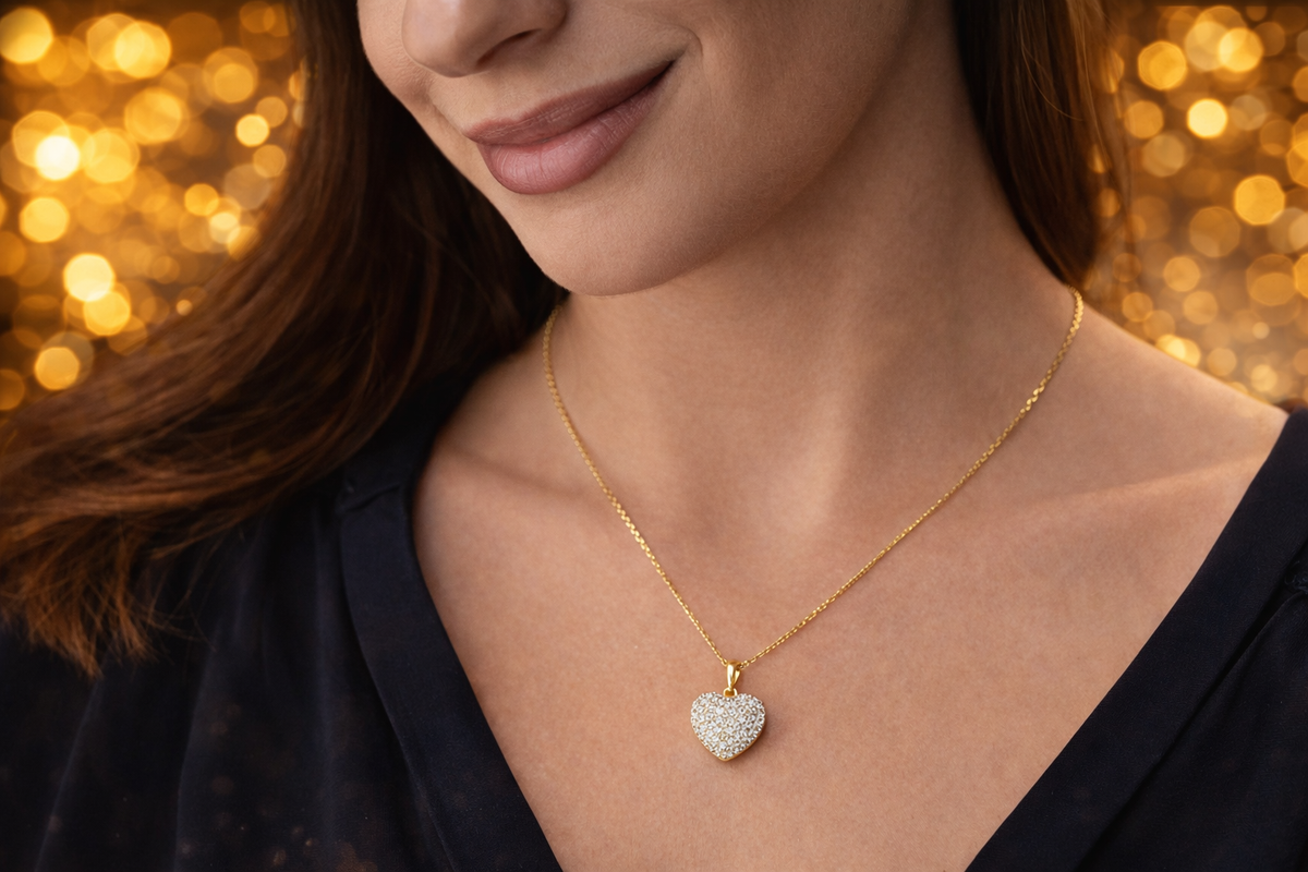 Pave Crystal Puffy Heart Necklace