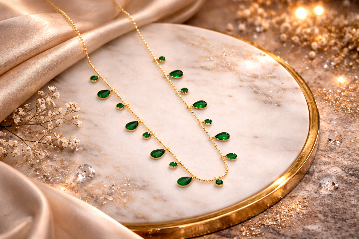 Emerald Teardrop Fringe Necklace