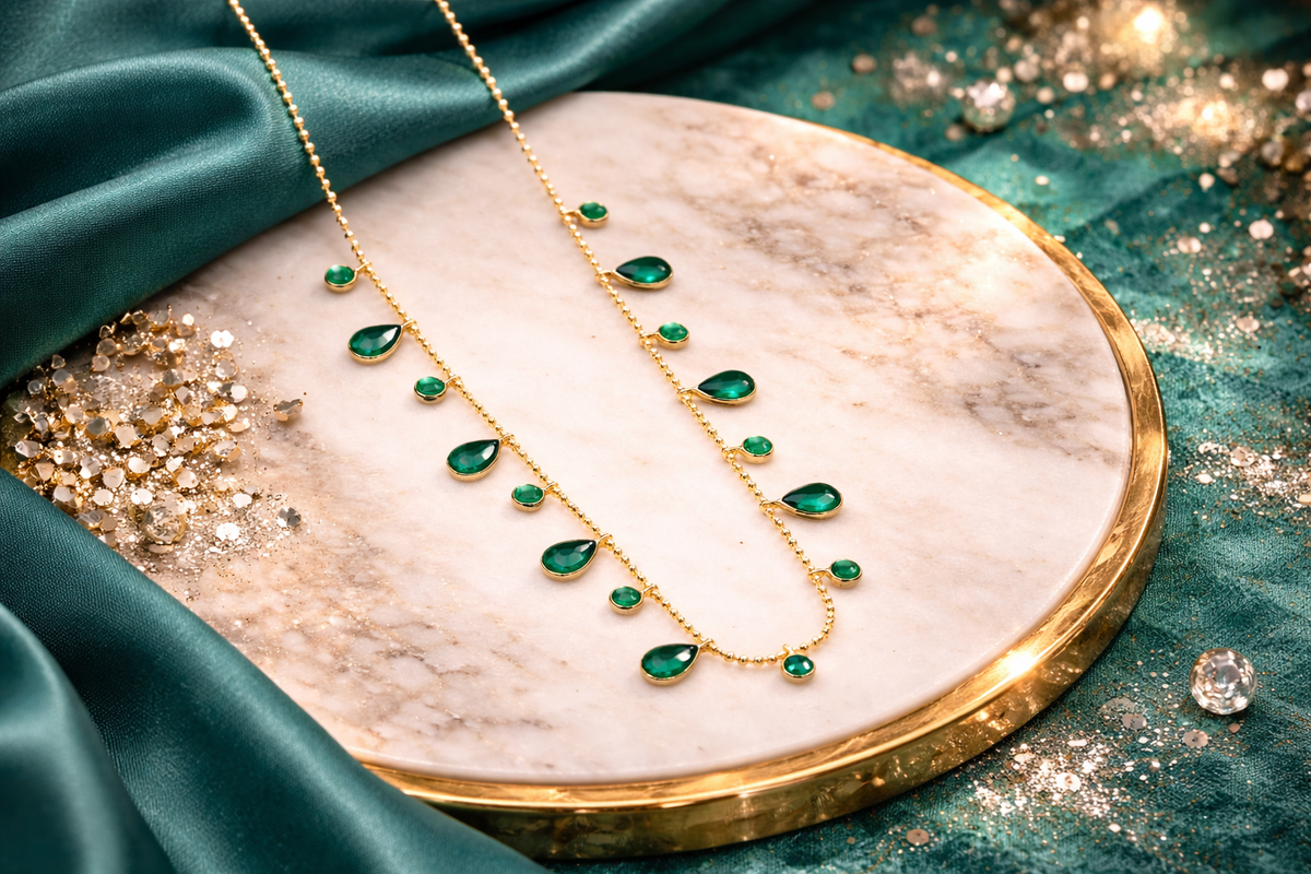 Emerald Teardrop Fringe Necklace