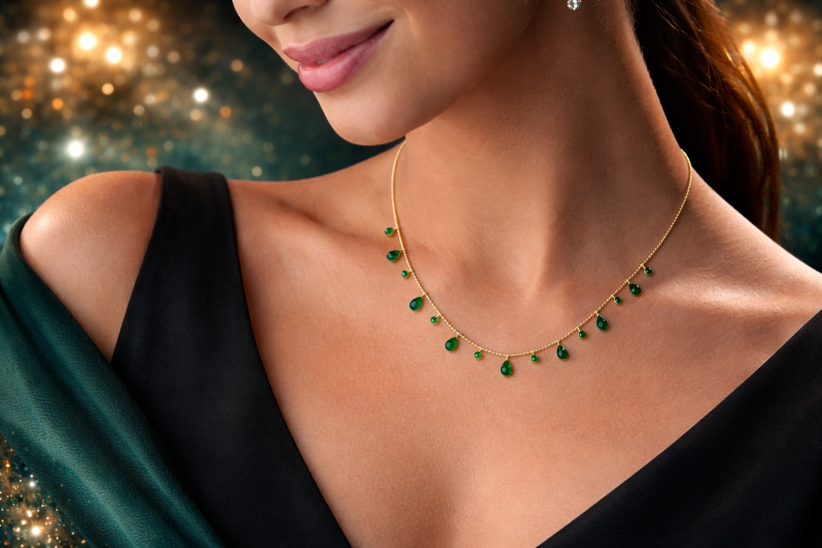 Emerald Teardrop Fringe Necklace