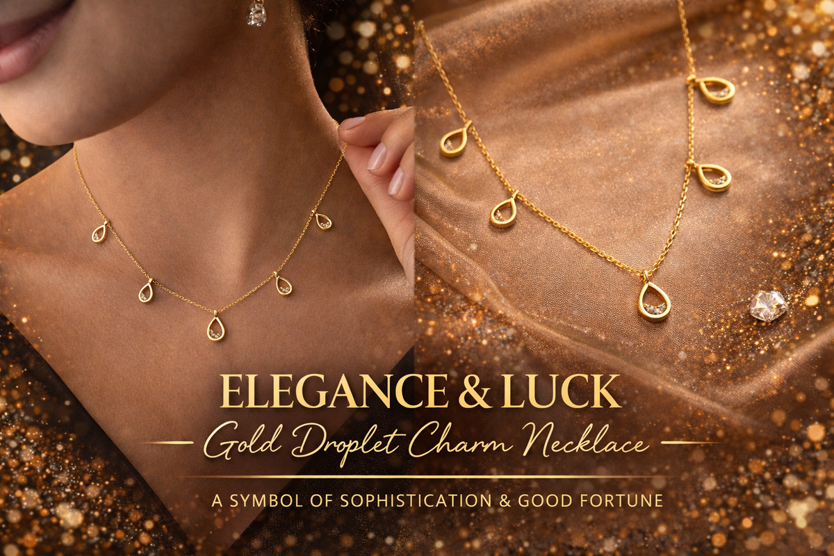 Gold Teardrop Charm Station Necklace