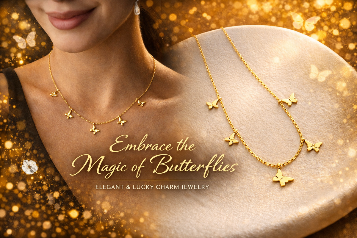 Butterfly Charm Station Necklace in Gold