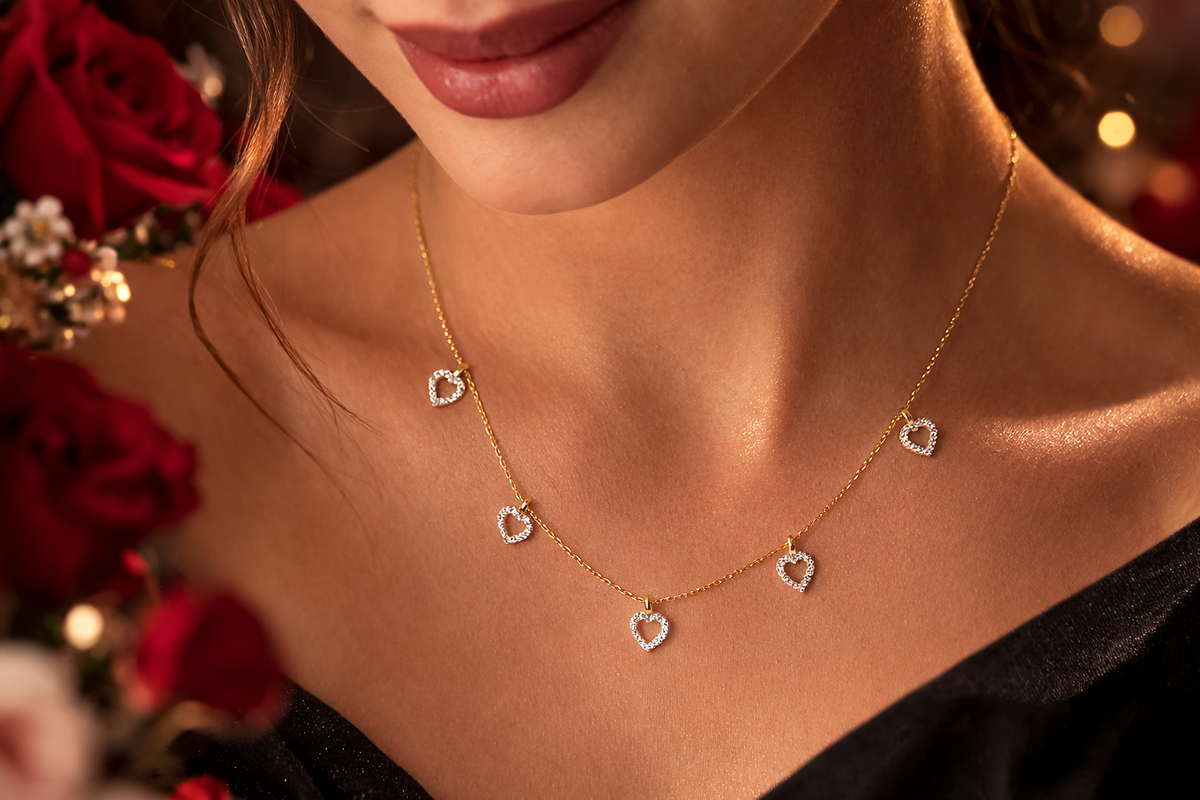 Pave Open Heart Charm Necklace