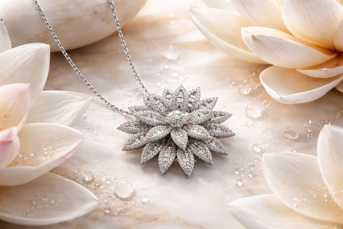 Layered Lotus Flower Pendant Necklace