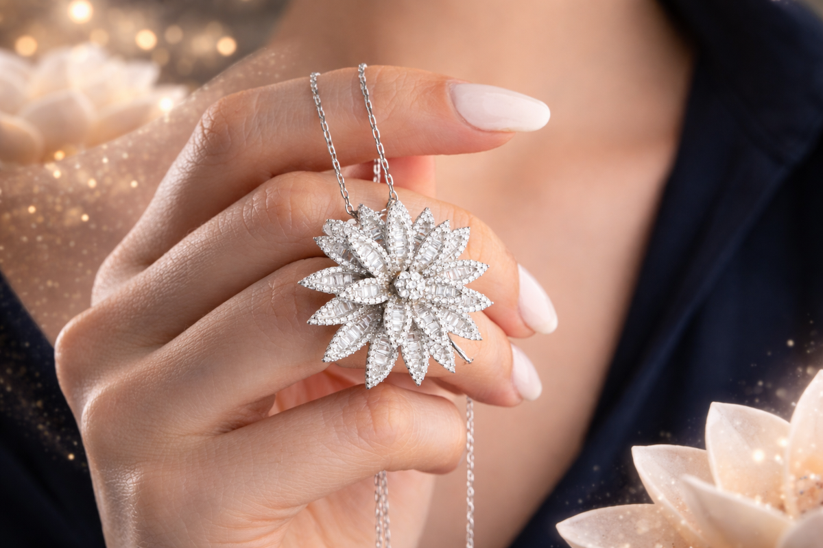 Layered Lotus Flower Pendant Necklace