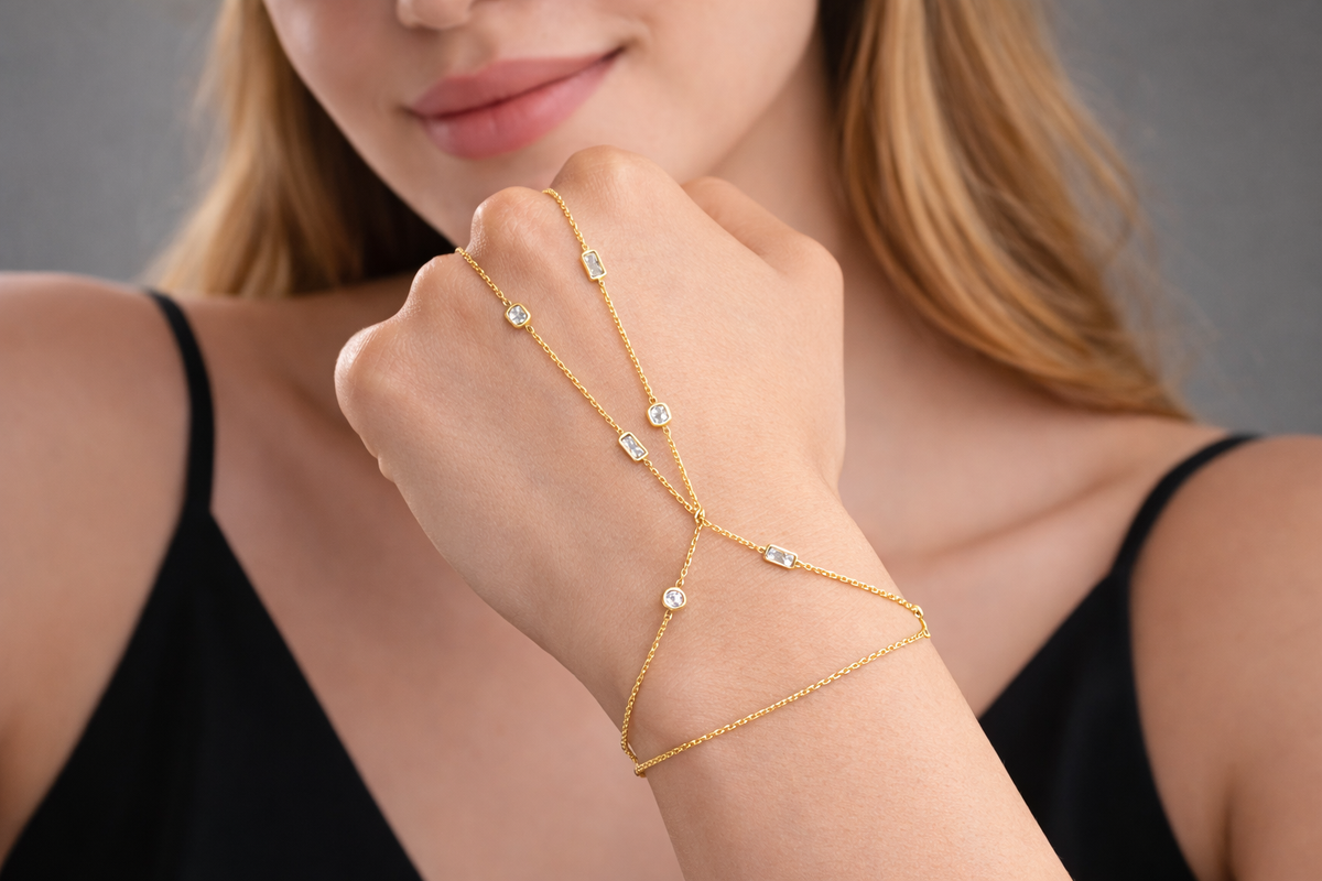 Mixed Crystal Gold Hand Chain Bracelet