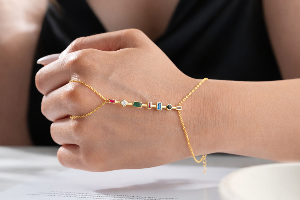 Multicolor Gemstone Hand Chain Bracelet