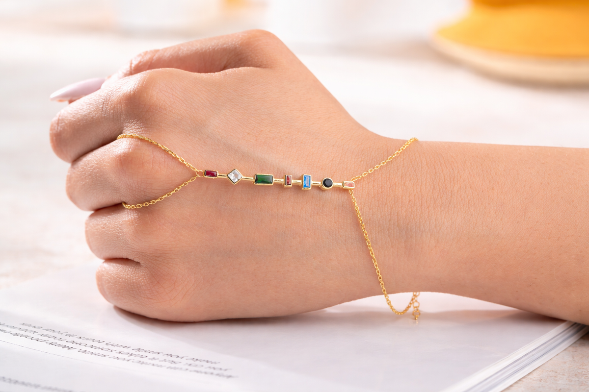 Multicolor Gemstone Hand Chain Bracelet