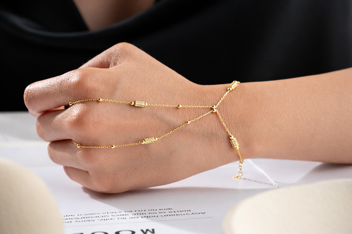 Double Strand Pave Hand Chain Bracelet
