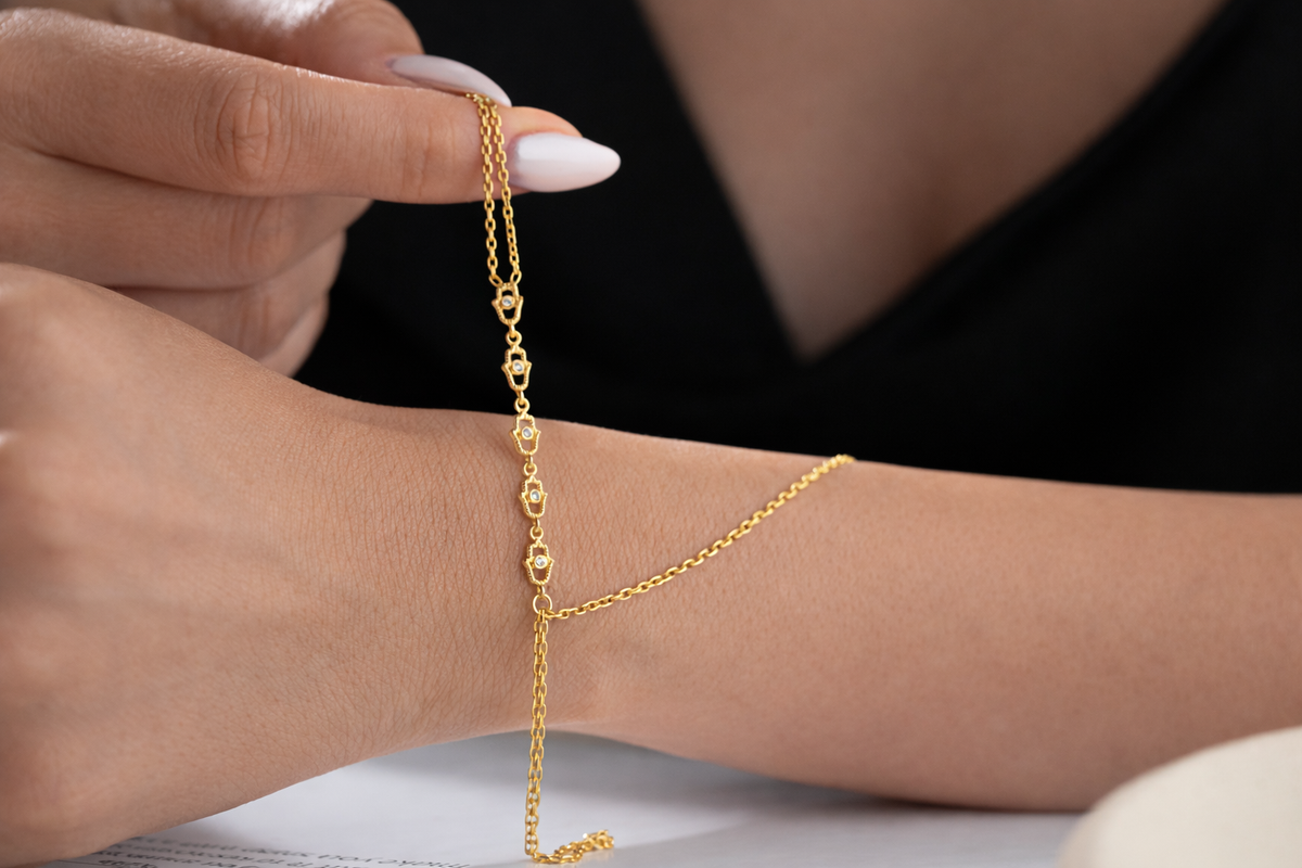 Hamsa Charm Gold Hand Chain Bracelet