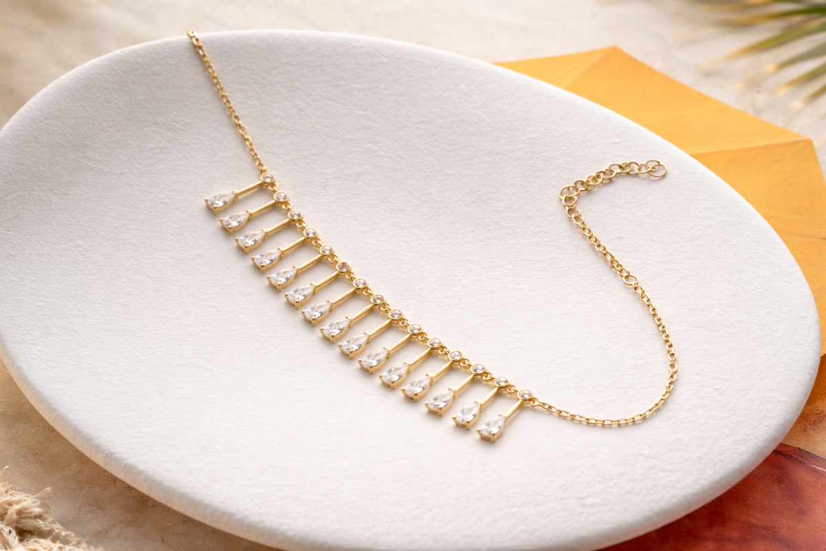 Crystal Fringe Gold Anklet