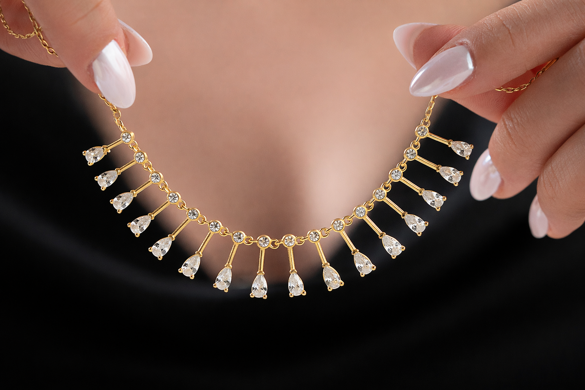 Crystal Fringe Gold Anklet