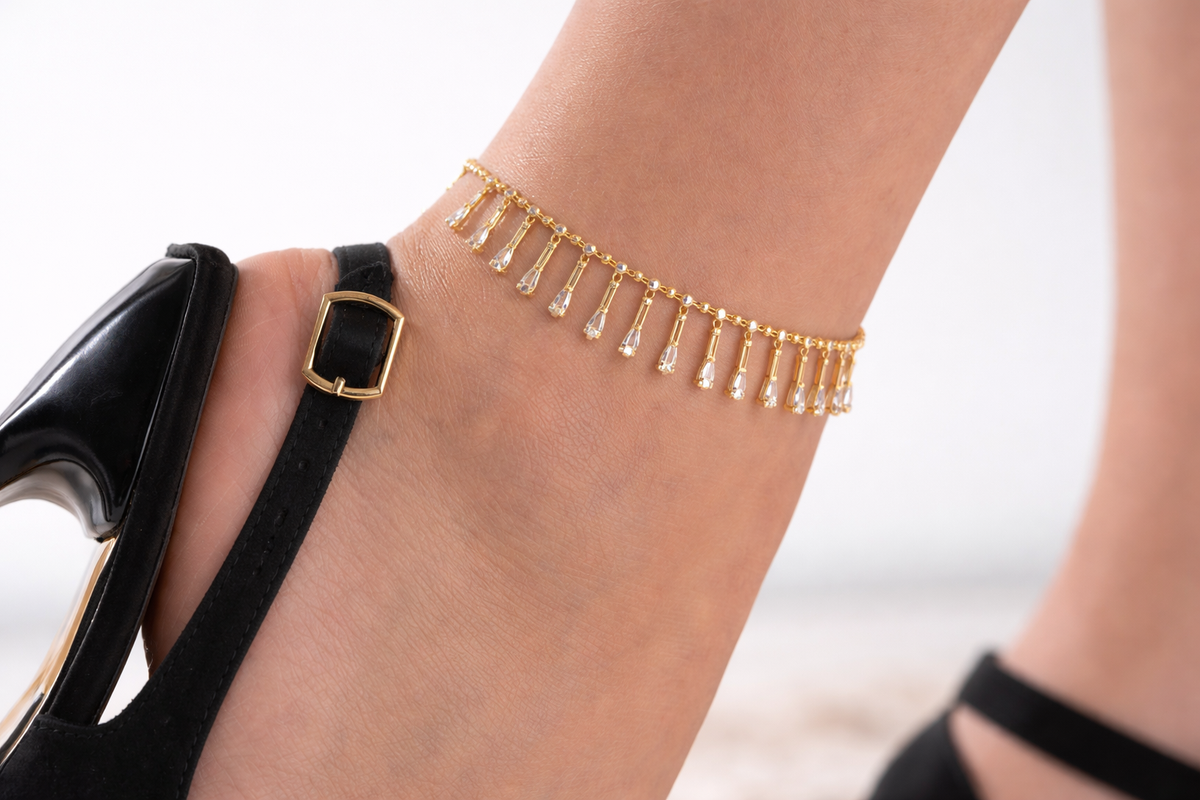 Crystal Fringe Gold Anklet