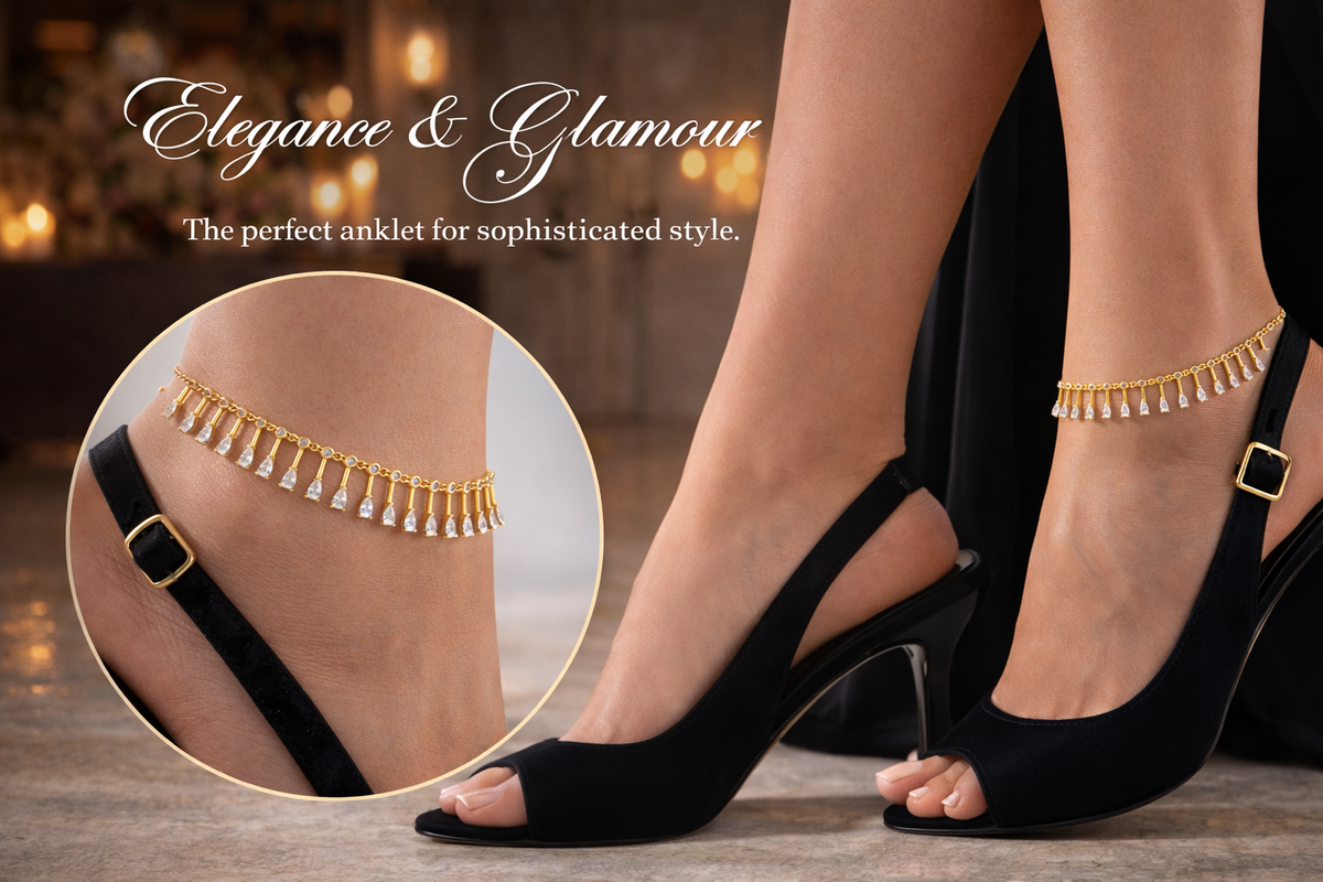 Crystal Fringe Gold Anklet