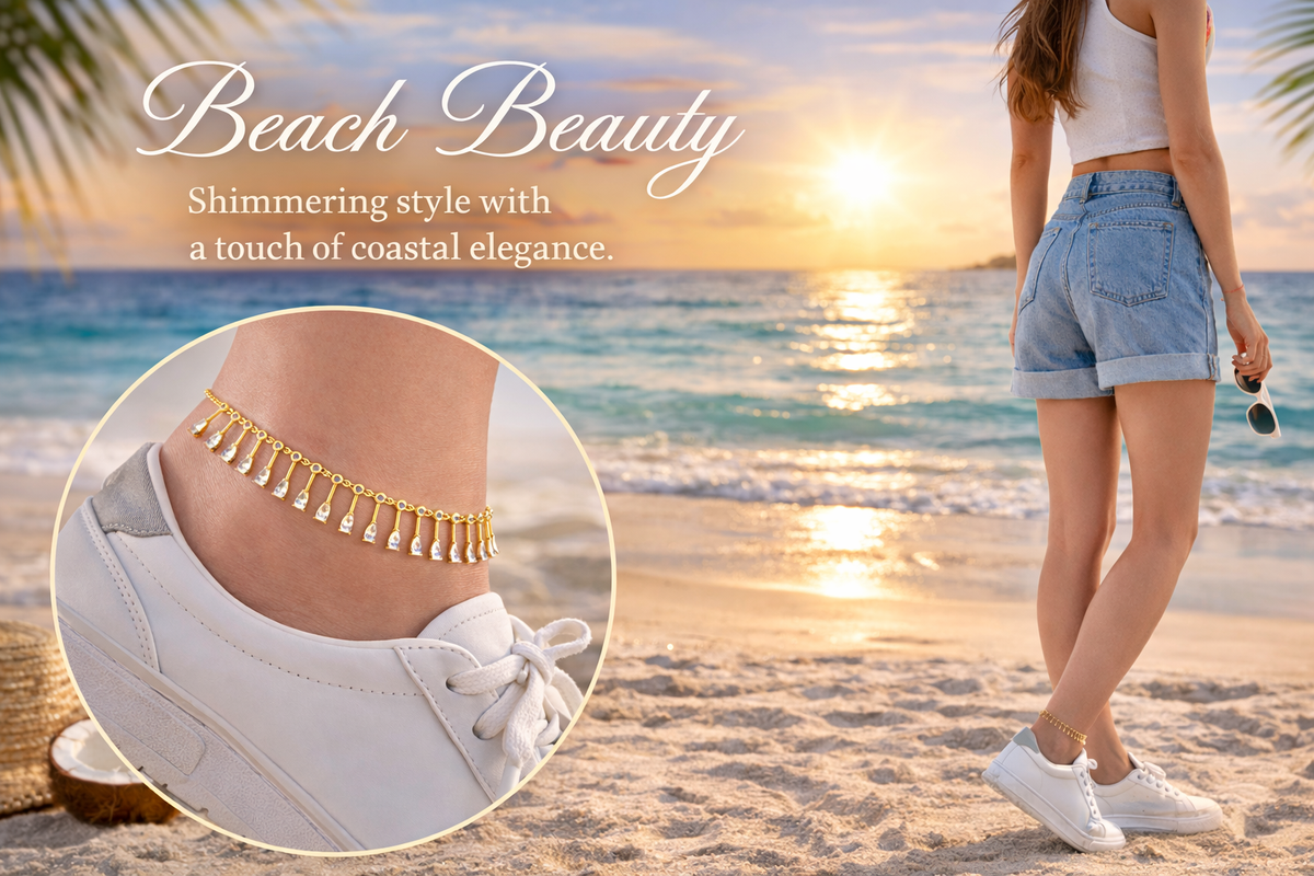 Crystal Fringe Gold Anklet