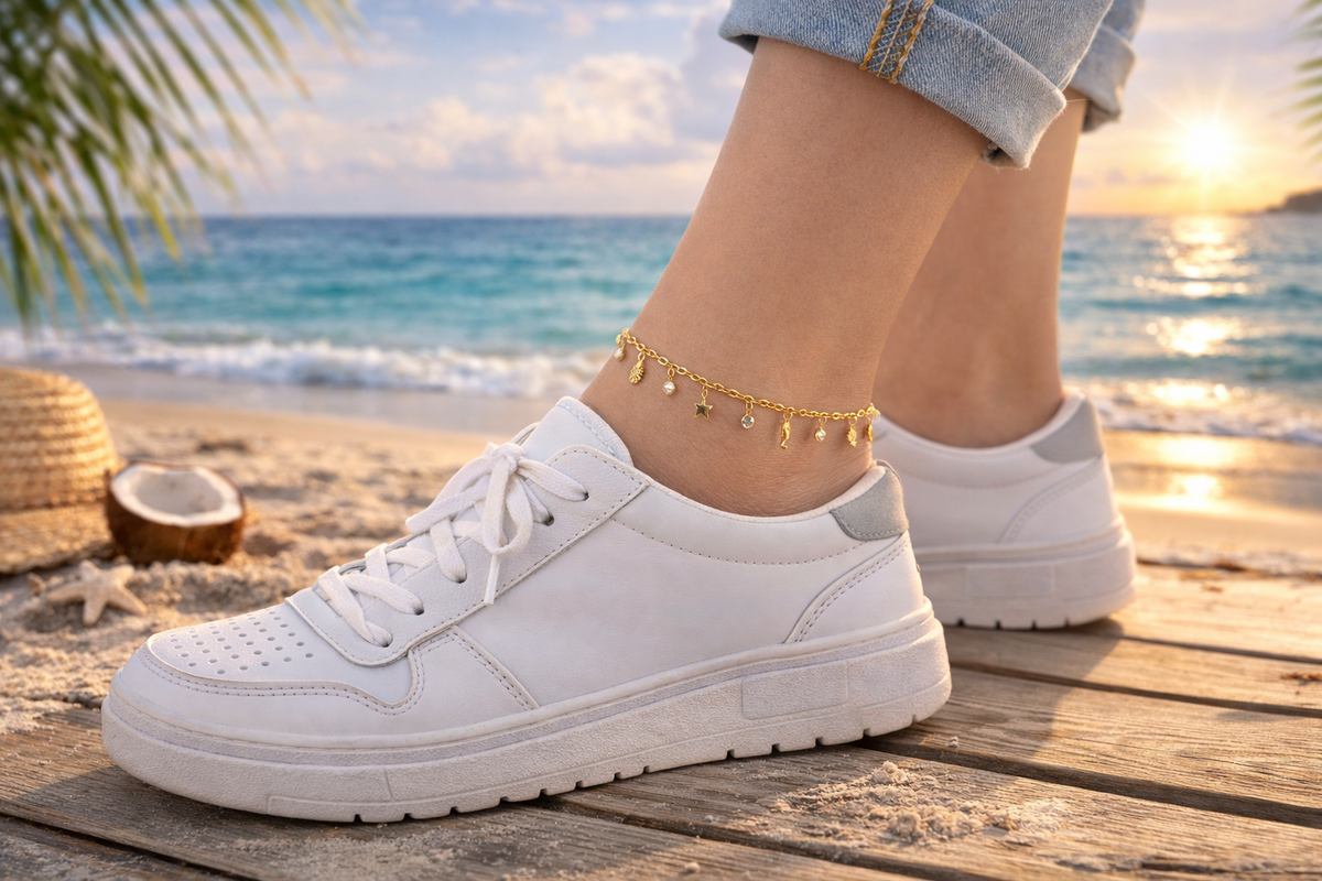 Gold Sea Charm Anklet with Starfish