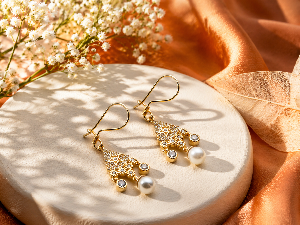 Gold Star Pearl Chandelier Earrings