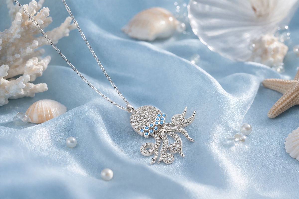 Pave Crystal Octopus Pendant Necklace