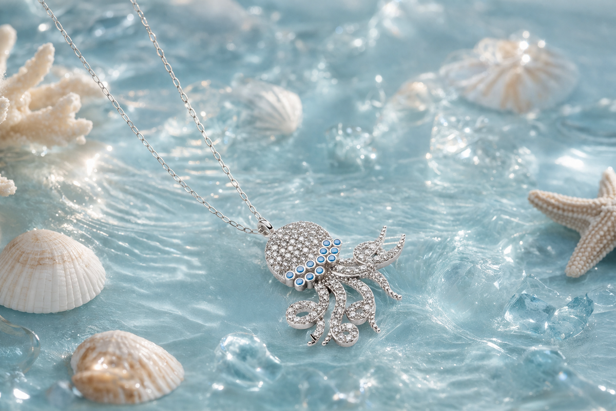 Pave Crystal Octopus Pendant Necklace