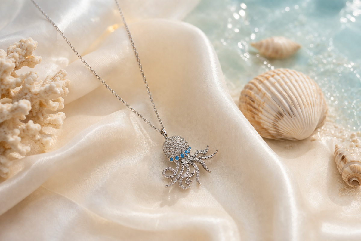 Pave Crystal Octopus Pendant Necklace