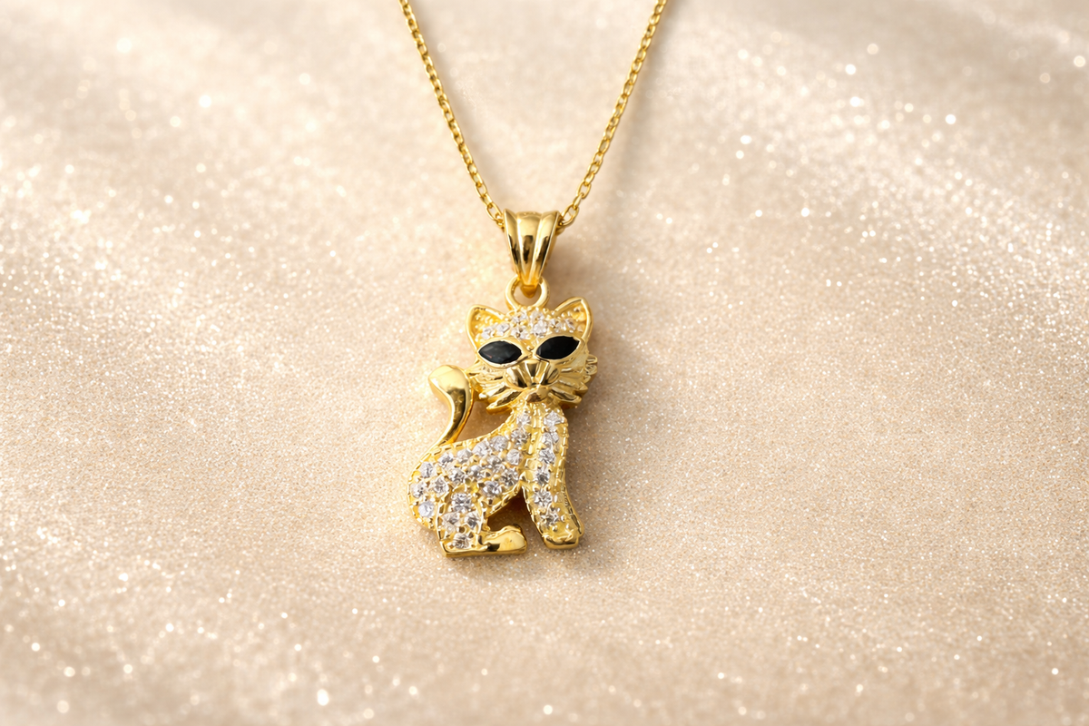 Pave Crystal Cat Pendant Necklace