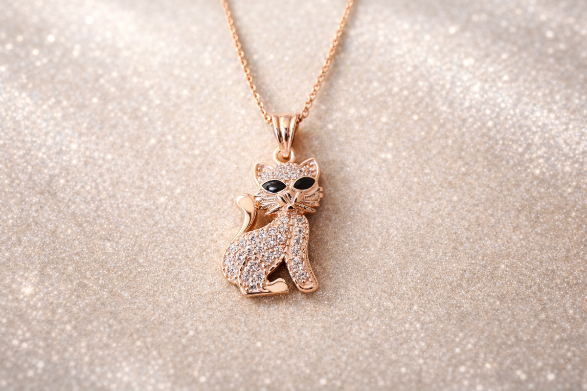 Pave Crystal Cat Pendant Necklace