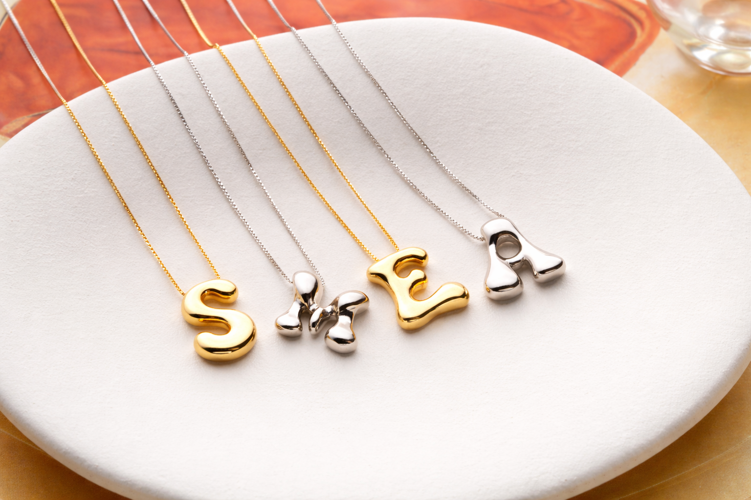 Custom Bubble Letter Initial Necklace