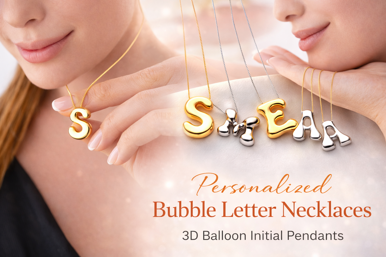 Custom Bubble Letter Initial Necklace