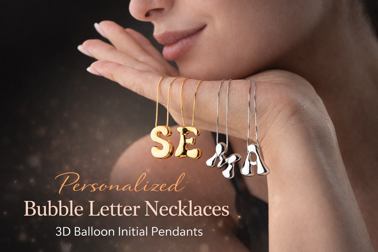 Custom Bubble Letter Initial Necklace