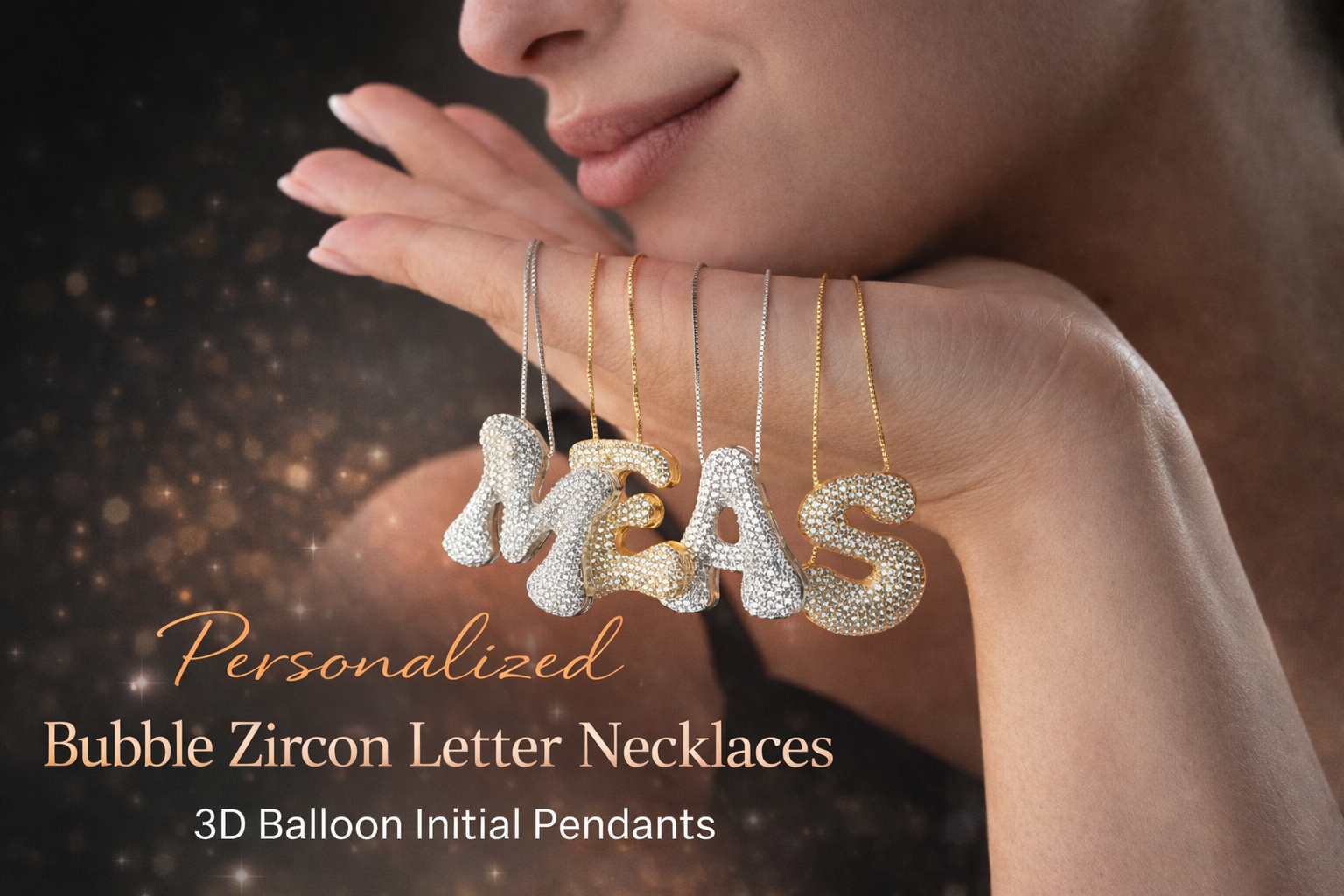 3D Pave Bubble Letter Name Necklace