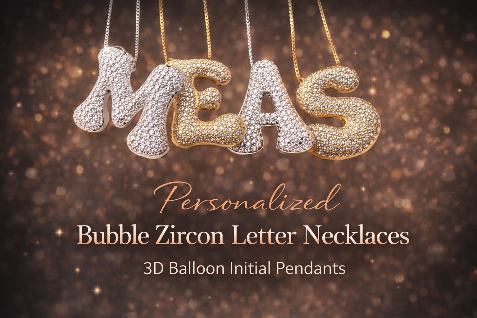 3D Pave Bubble Letter Name Necklace