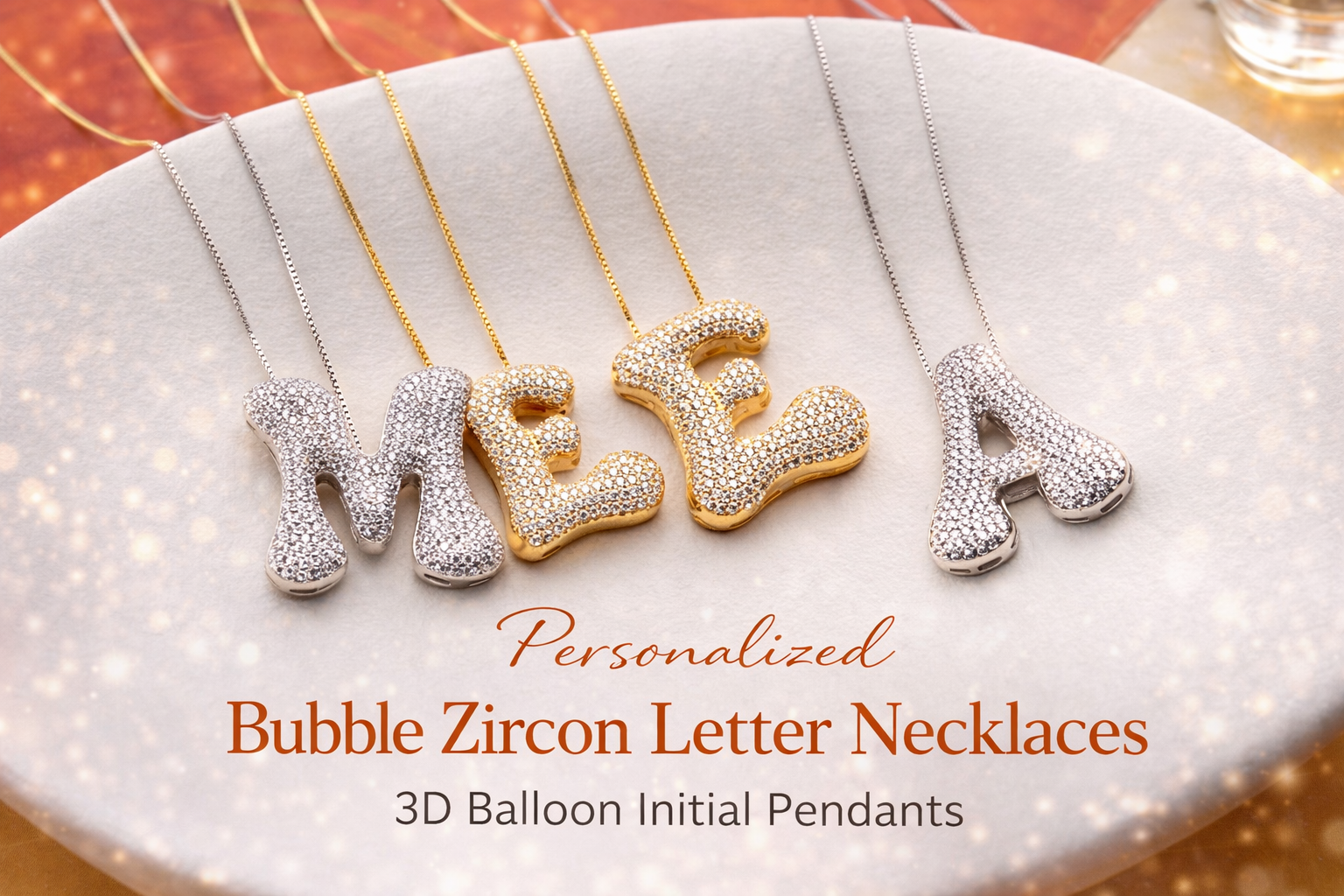 3D Pave Bubble Letter Name Necklace