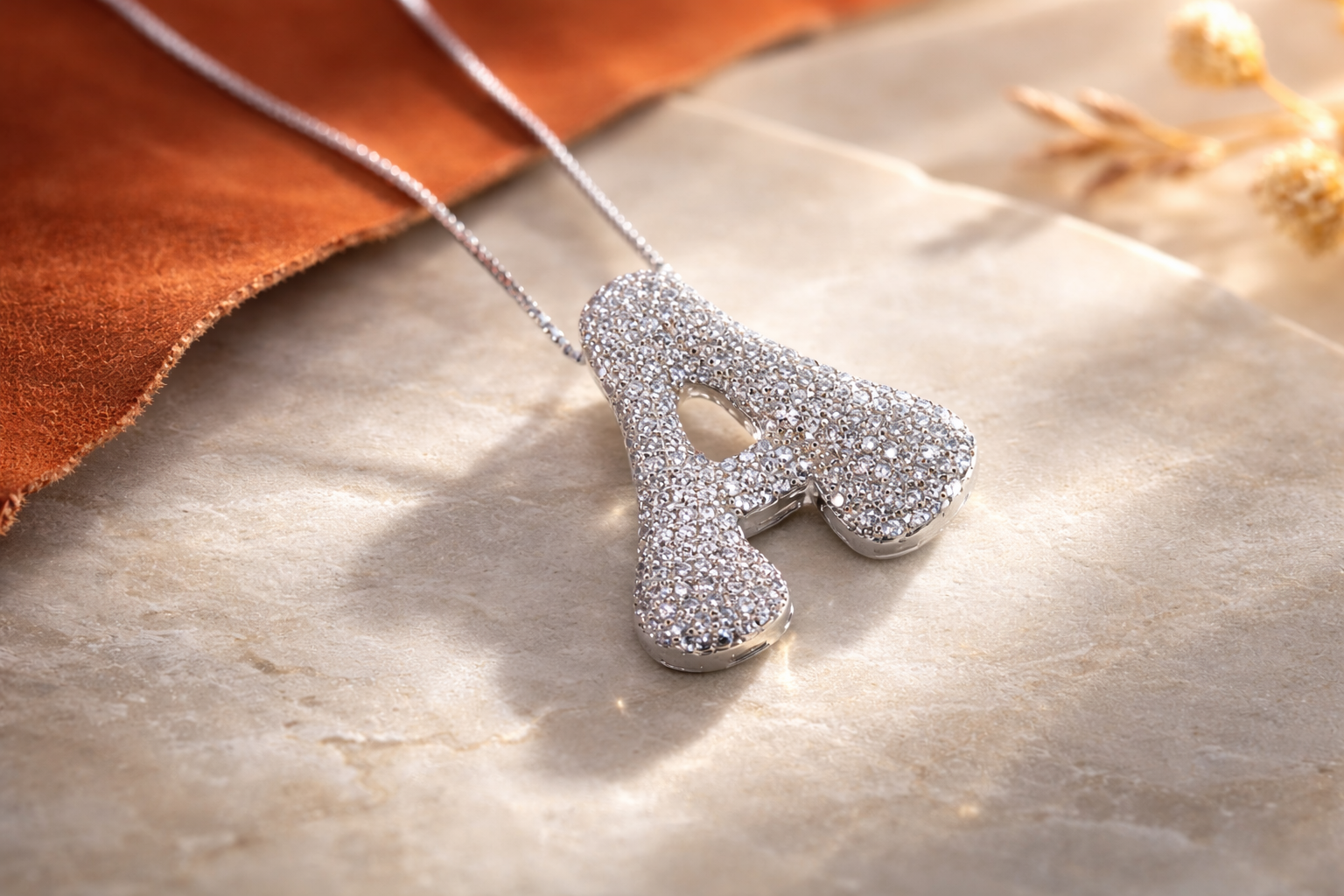 3D Pave Bubble Letter Name Necklace